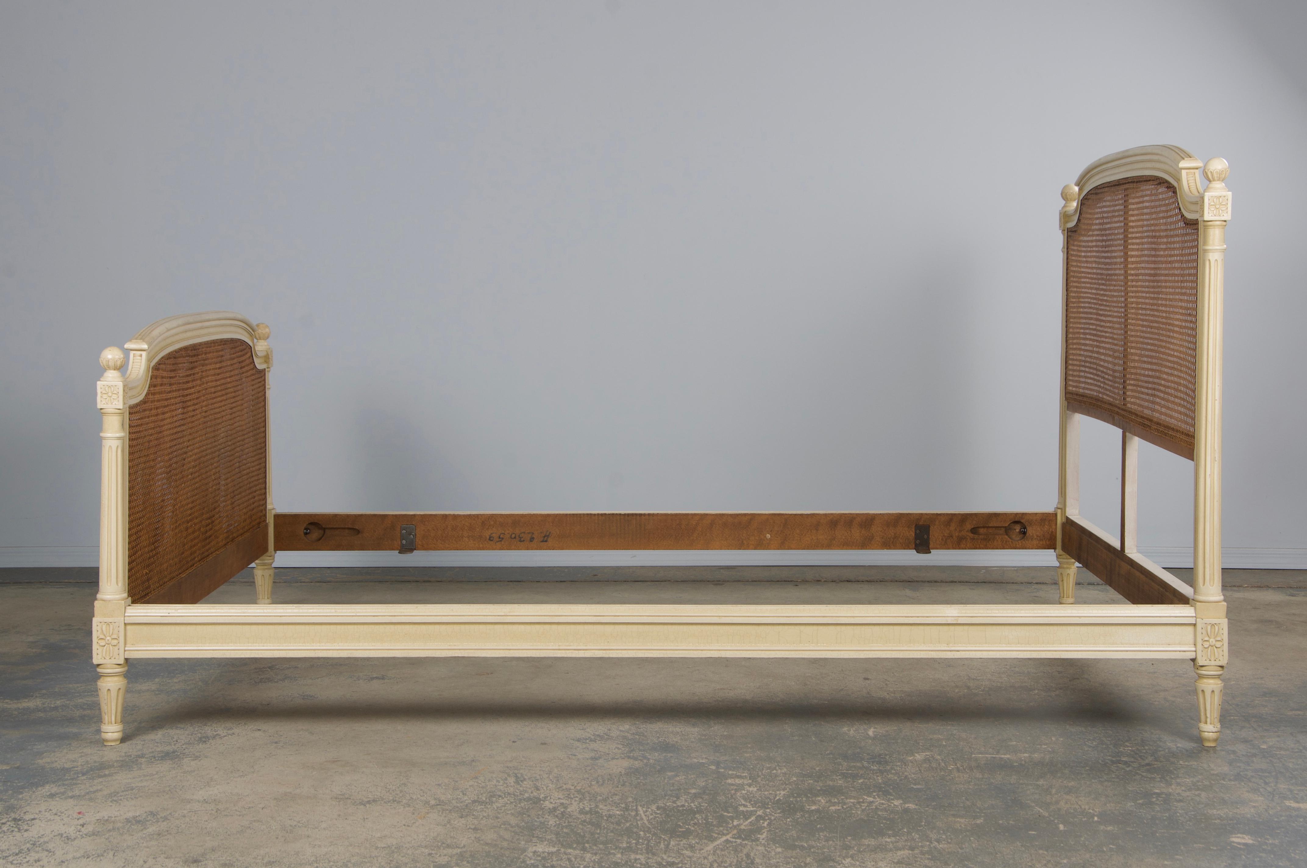 Antique French Louis XVI Style Painted Fullsize Cane Bedframe 3