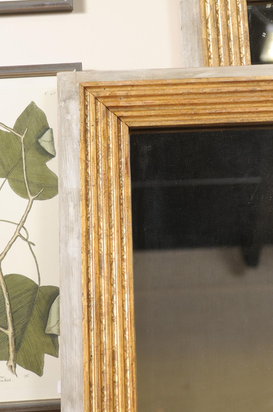 Antiguo Espejo Francés Estilo Luis XVI Pintado Dorado y Gris Suave Vidrio en venta