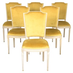 Antique French Louis XVI Style Painted Shield Back Dining Side Chairs, Set of 6