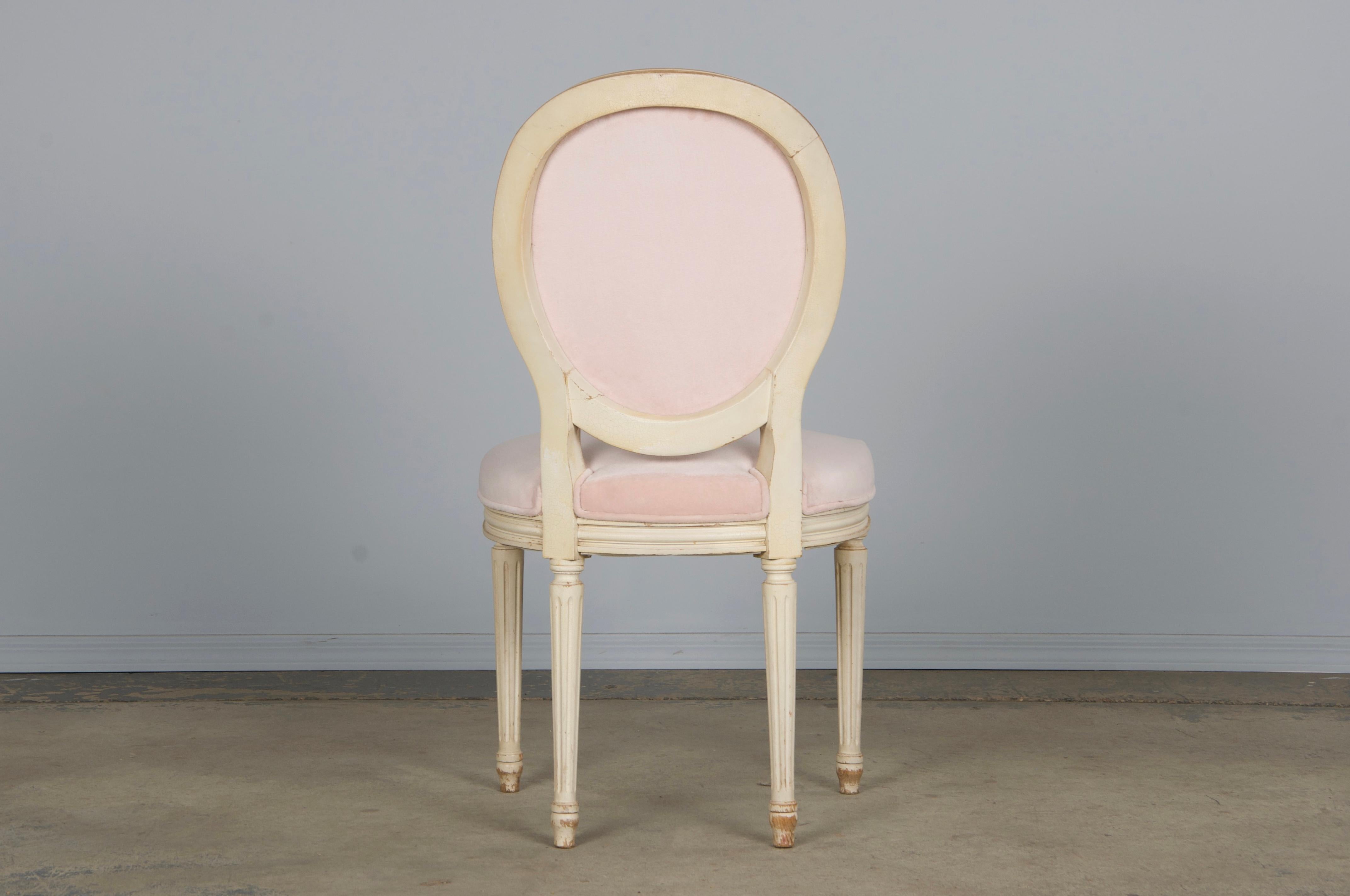 Antique French Louis XVI Style Painted Side Chair in Peony Velvet For Sale 13