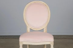 Antique French Louis XVI Style Painted Side Chair in Peony Velvet