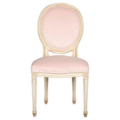 Antique French Louis XVI Style Painted Side Chair in Peony Velvet