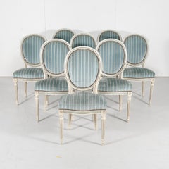 Antique French Louis XVI Style Painted Side Chairs, Set of 8
