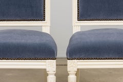 Antique French Louis XVI Style Painted Side Chairs W/ Blue Mohair - A Pair
