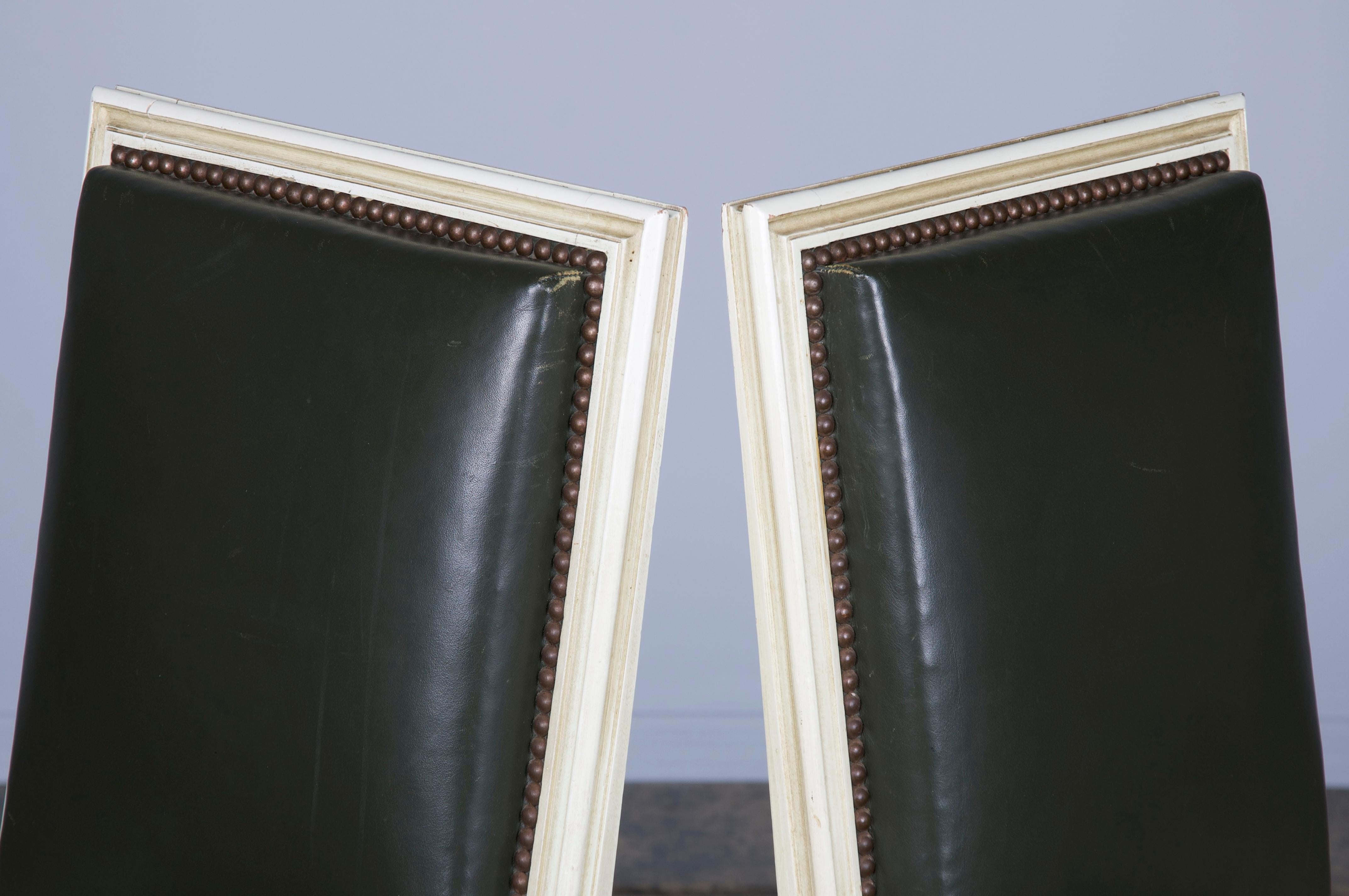 Antique French Louis XVI Style Painted Side Chairs/ W Dark Green Leather- A Pair For Sale 6