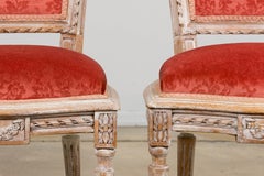 Antique French Louis XVI Style Painted Side Chairs W/ Red Velvet Damask – A Pair