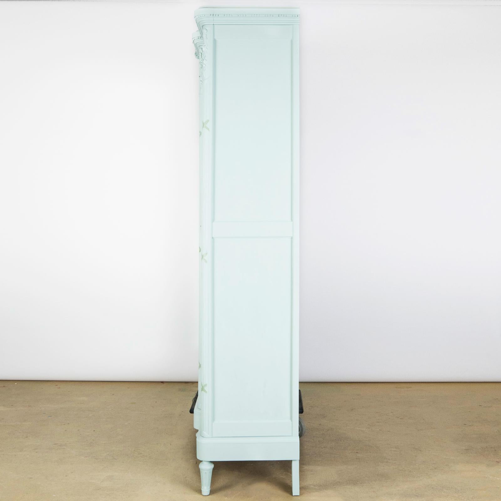 19th Century Antique French Louis XVI Style Painted Triple Door Mirror Armoire or Wardrobe For Sale