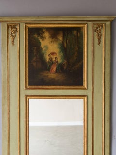 Antique French Louis XVI Style Painted Trumeau Mirror France circa 1850