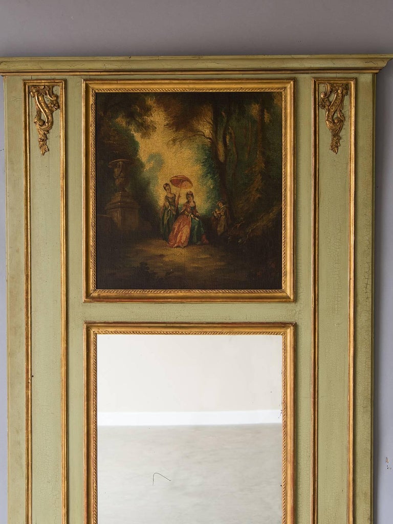 Antique French Louis Xvi Style Painted Trumeau Mirror France Circa 1850