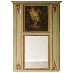 Antique French Louis XVI Style Painted Trumeau Mirror France circa 1850