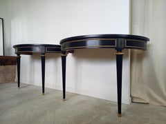 Antique French Louis XVI Style Pair of Console, Brass Details & Leather Top