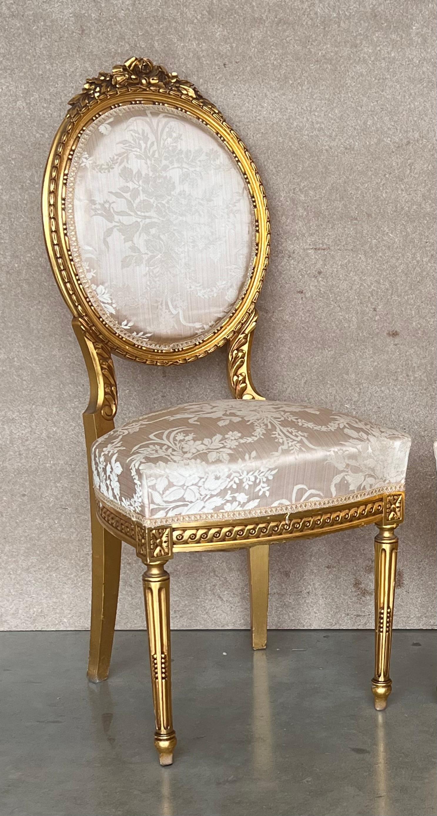 20th Century Antique French Louis XVI Style Parcel Gilt and Painted Side Chair For Sale