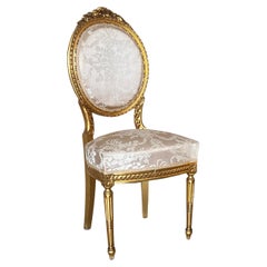 Antique French Louis XVI Style Parcel Gilt and Painted Side Chair