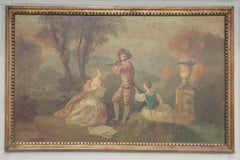 Antique French Louis XVI Style Parcel Gilt Gray Painted Trumeau Mirror