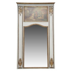 Antique French Louis XVI Style Parcel Gilt Trumeau Mirror