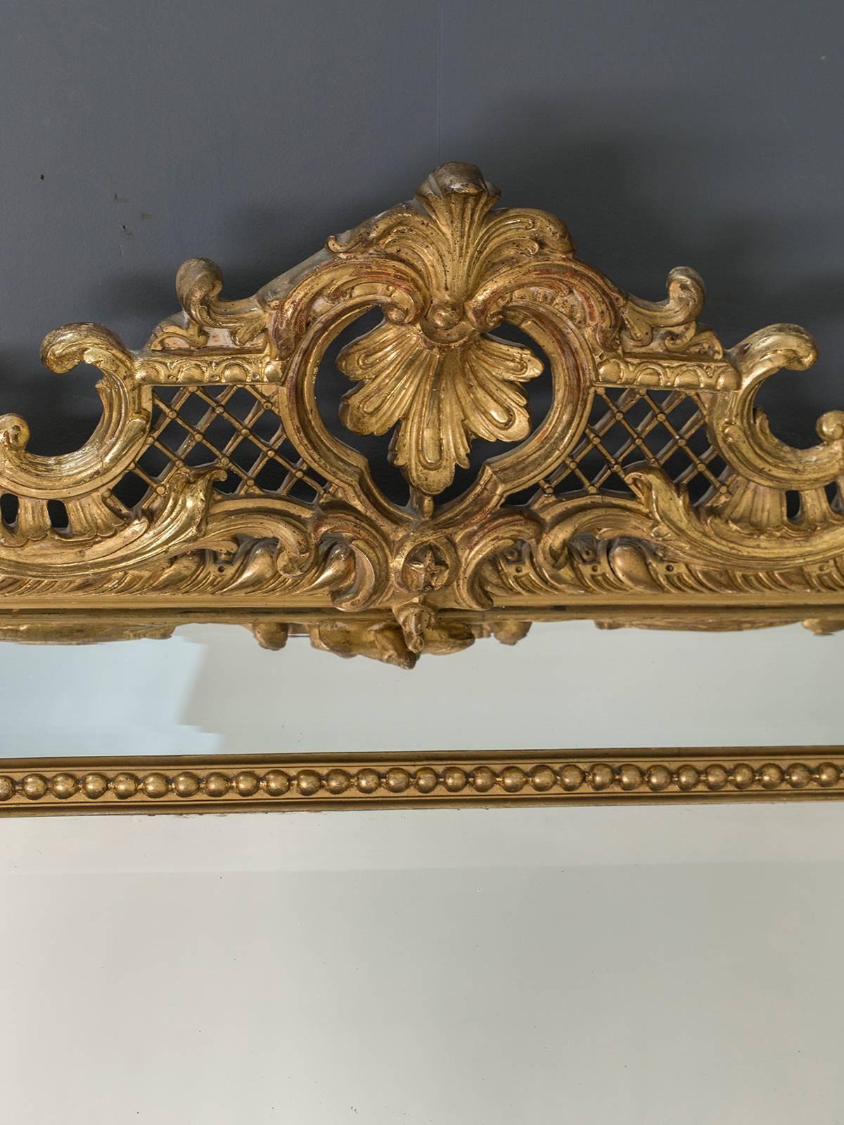 Carved Antique French Louis XVI Style Pareclose Mirror, France, 1880