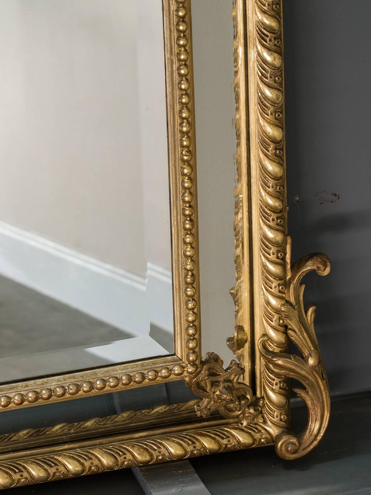 Gold Leaf Antique French Louis XVI Style Pareclose Mirror, France, 1880