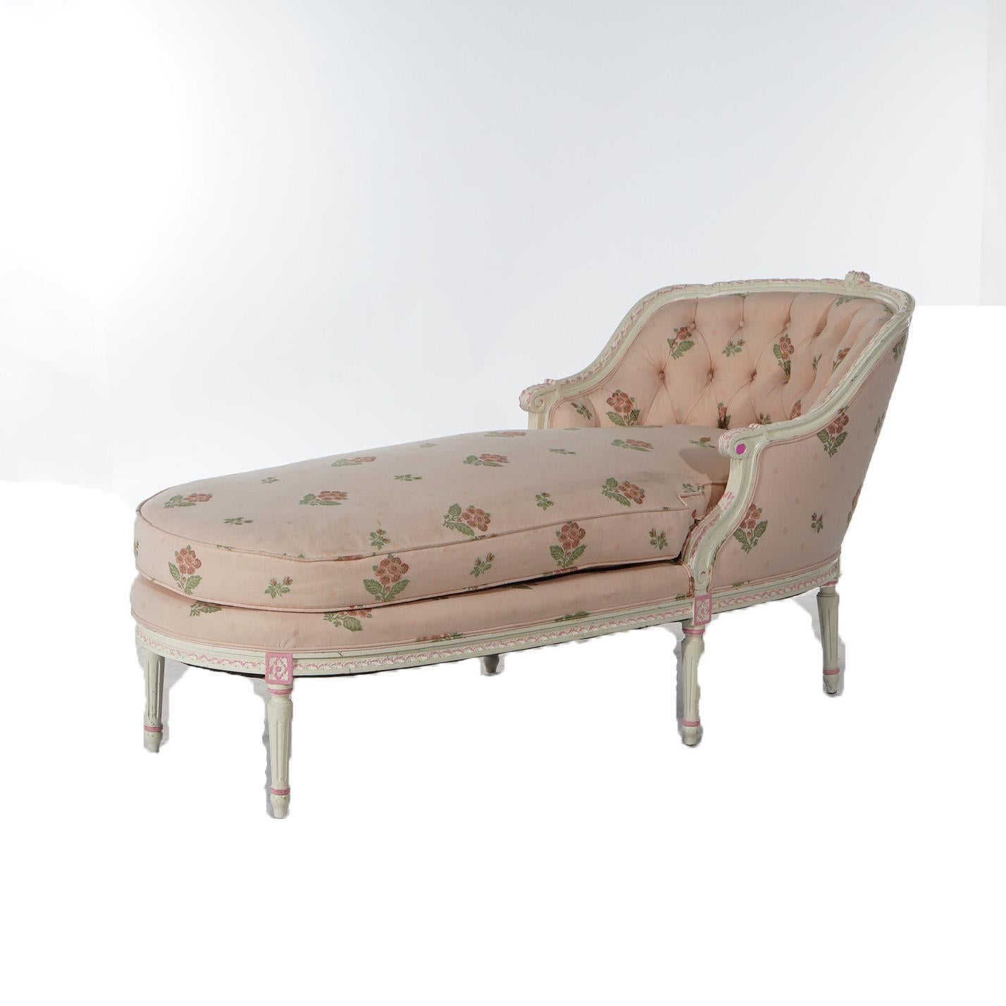 Antique French Louis XVI Style Polychromed Recamier Chaise Lounge C1930 In Good Condition In Big Flats, NY