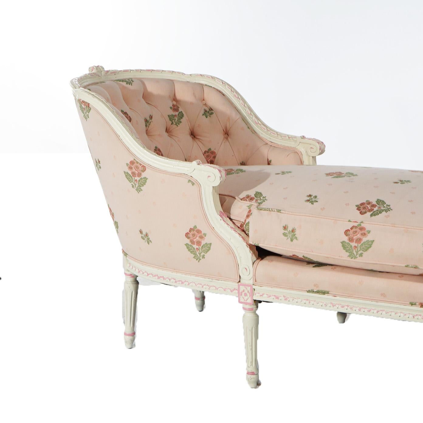 20th Century Antique French Louis XVI Style Polychromed Recamier Chaise Lounge C1930 For Sale