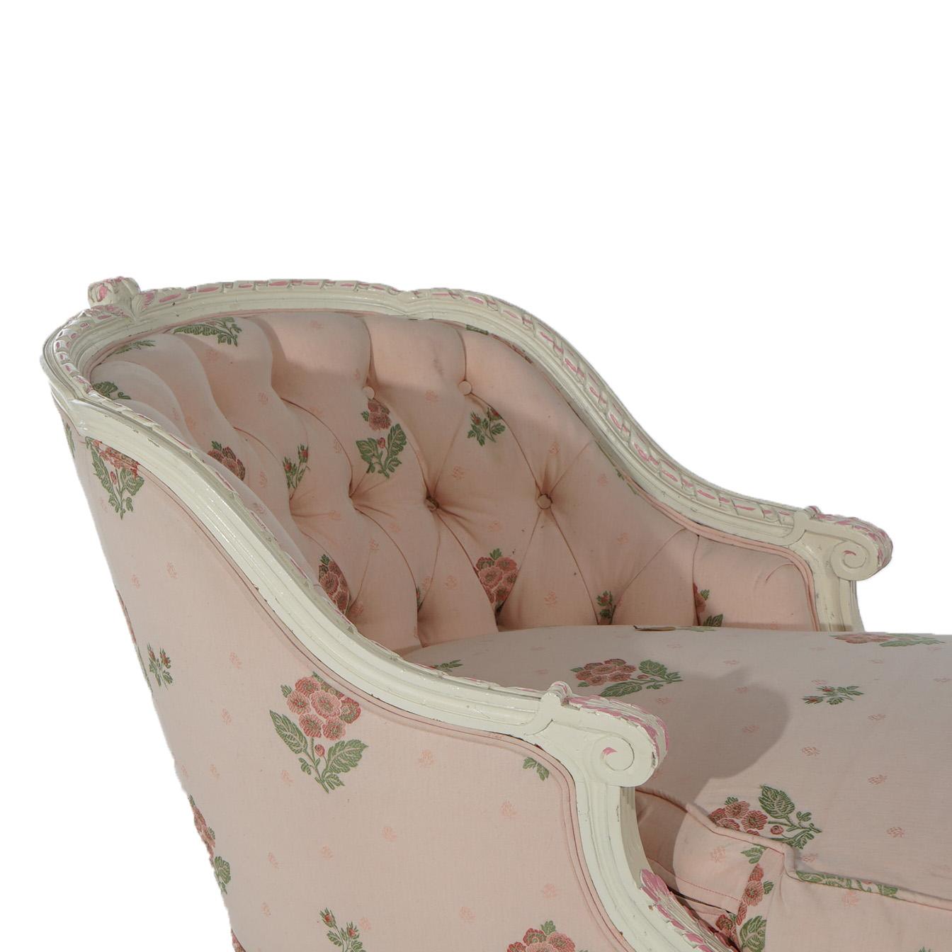 Upholstery Antique French Louis XVI Style Polychromed Recamier Chaise Lounge C1930 For Sale