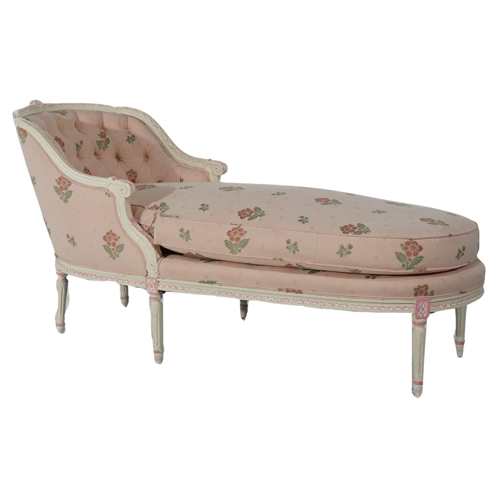 Antique French Louis XVI Style Polychromed Recamier Chaise Lounge C1930