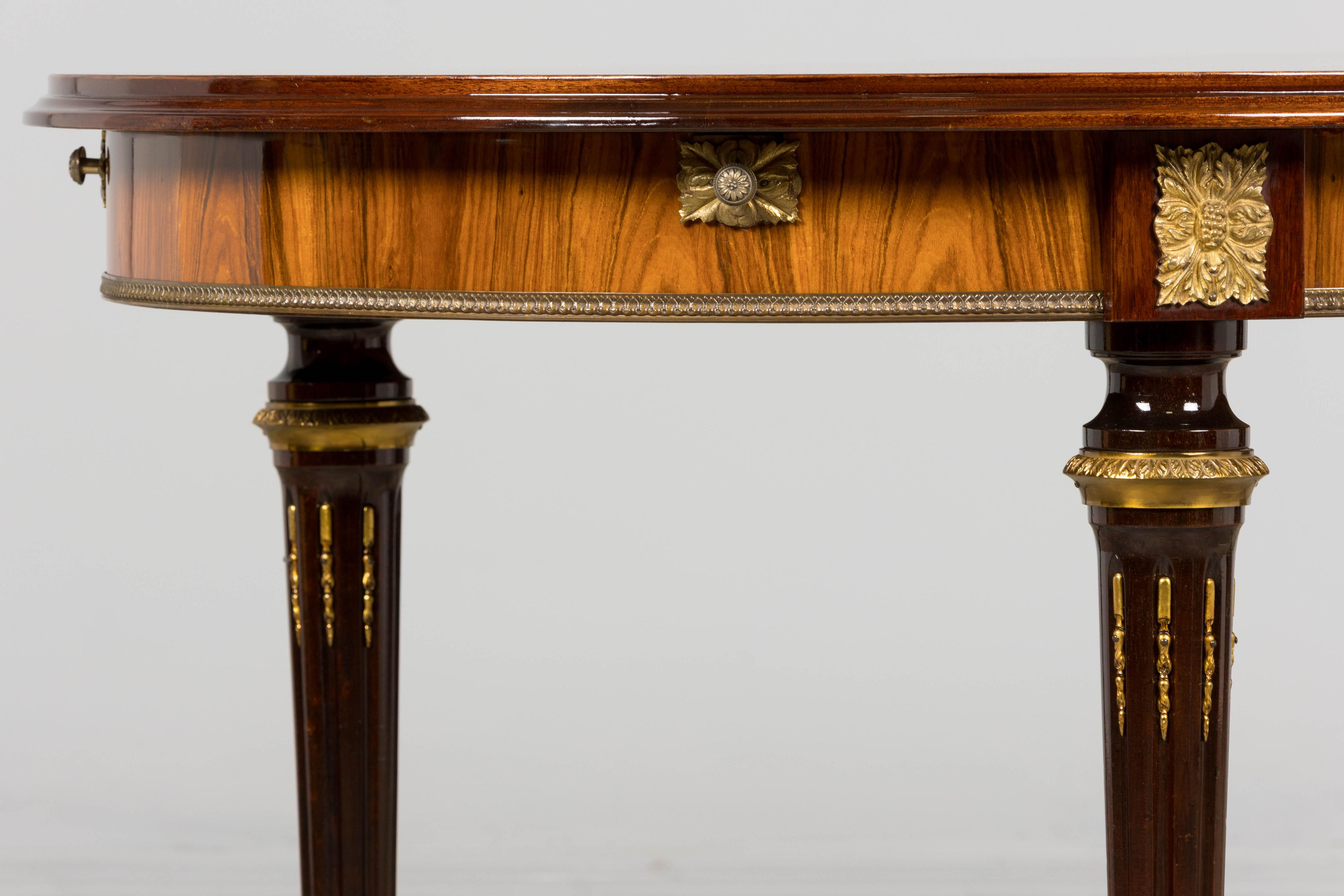 Antique French Louis XVI Style Rosewood Dining Table with Floral Inlay For Sale 7