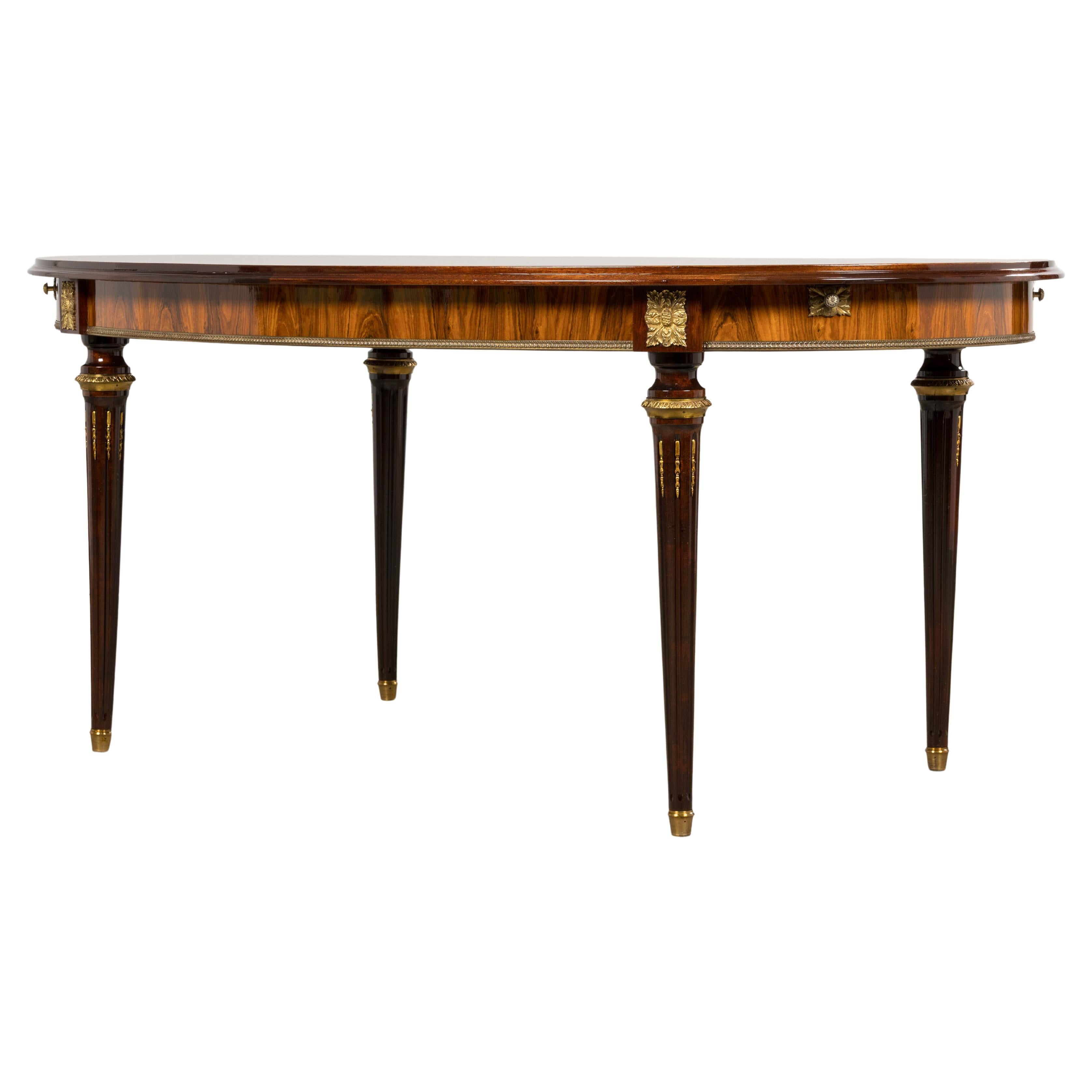 Antique French Louis XVI Style Rosewood Dining Table with Floral Inlay For Sale