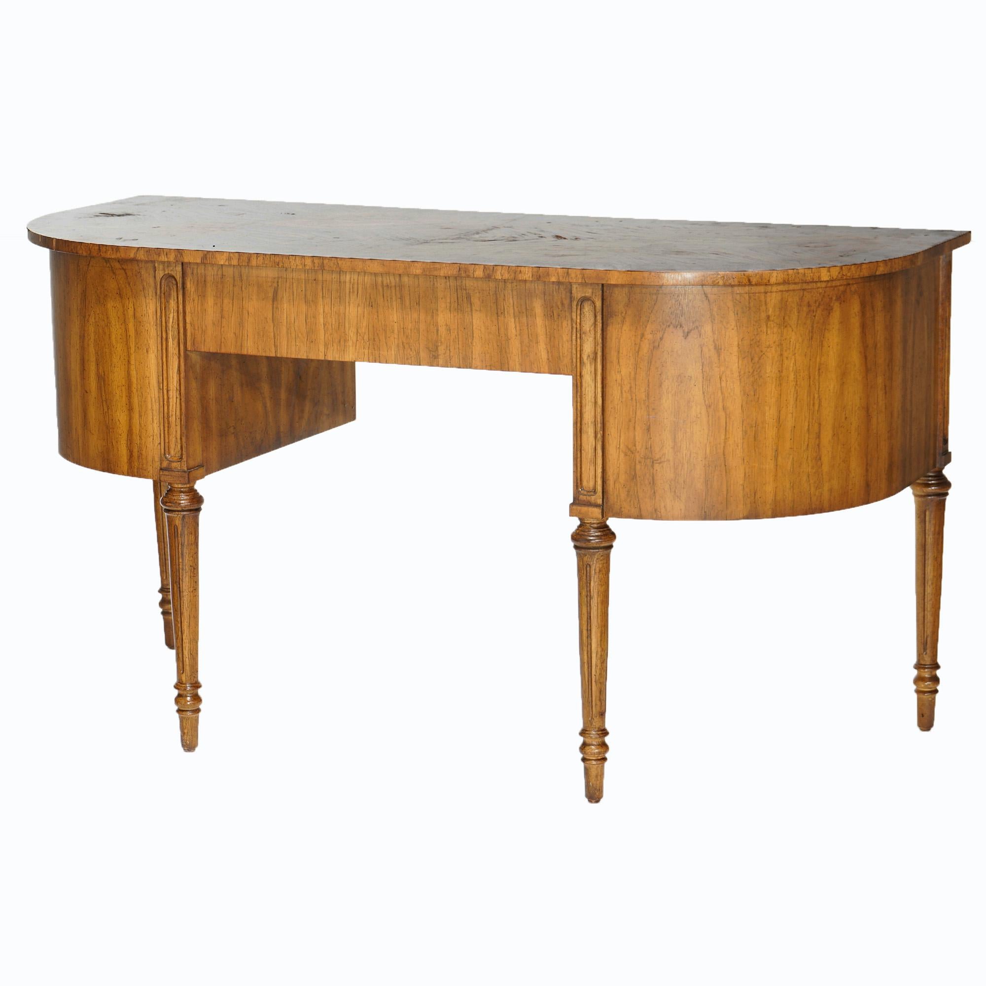 20th Century Antique French Louis XVI Style Rosewood & Kingwood Demilune Writing Desk, c1920