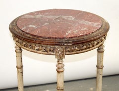 Antique French Louis XVI Style Round Painted Side Table with Marble Top Gold