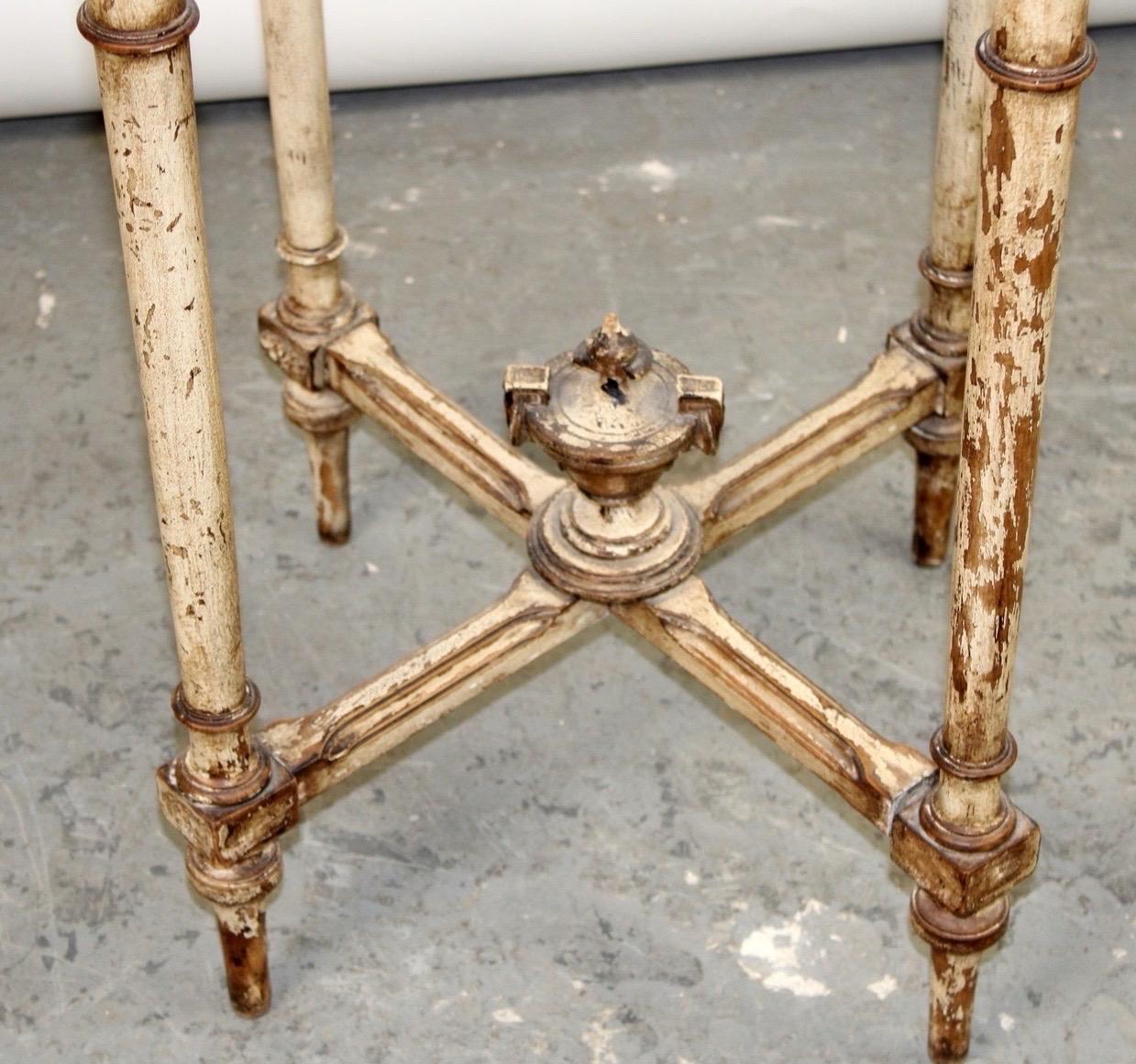 Antique French Louis XVI Style Round Painted Side Table with Marble Top Gold For Sale 4