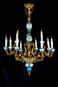 Antique French Louis XVI Style Sevres Porcelain and Gilt Bronze Chandelier