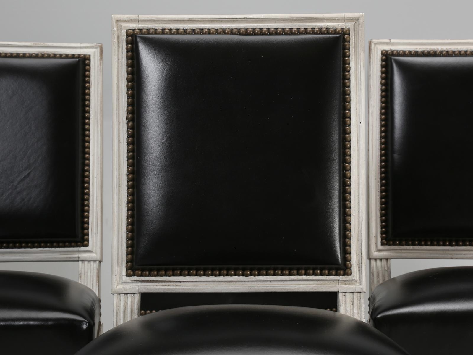 French Louis XVI style side chairs six, that our Old Plank workshop, stripped down to the bare frames. These Louis XVI style side chairs frames, were clamped and glued and then sent in to our finishing department, where the Louis XVI style chairs
