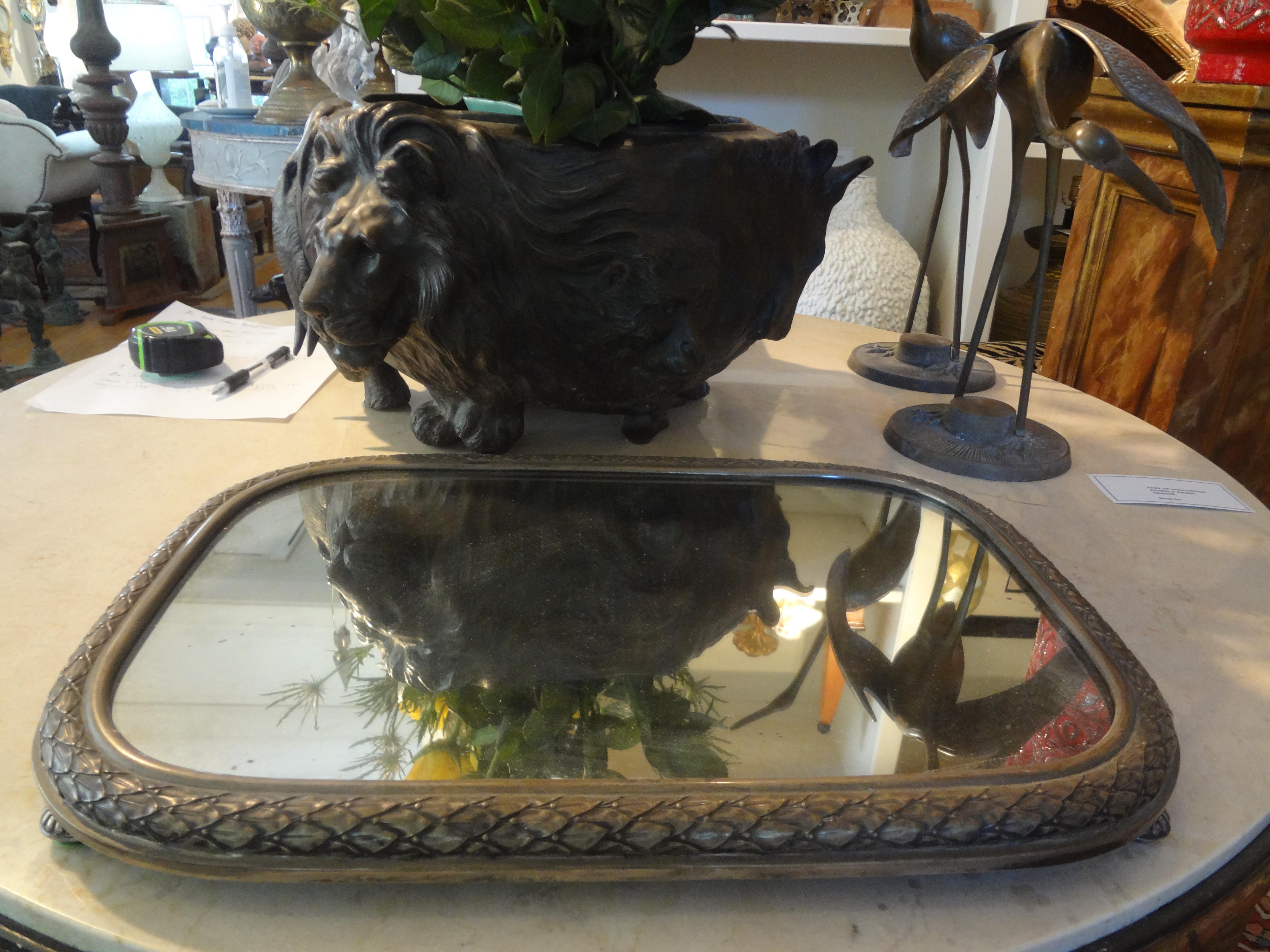 Antique French Louis XVI style silverplate mirrored plateau or tray. This stunning French silver plate tray would look great on a cocktail table showcasing a prized possession or for use in a ladies bathroom or dressing table for cosmetics or a