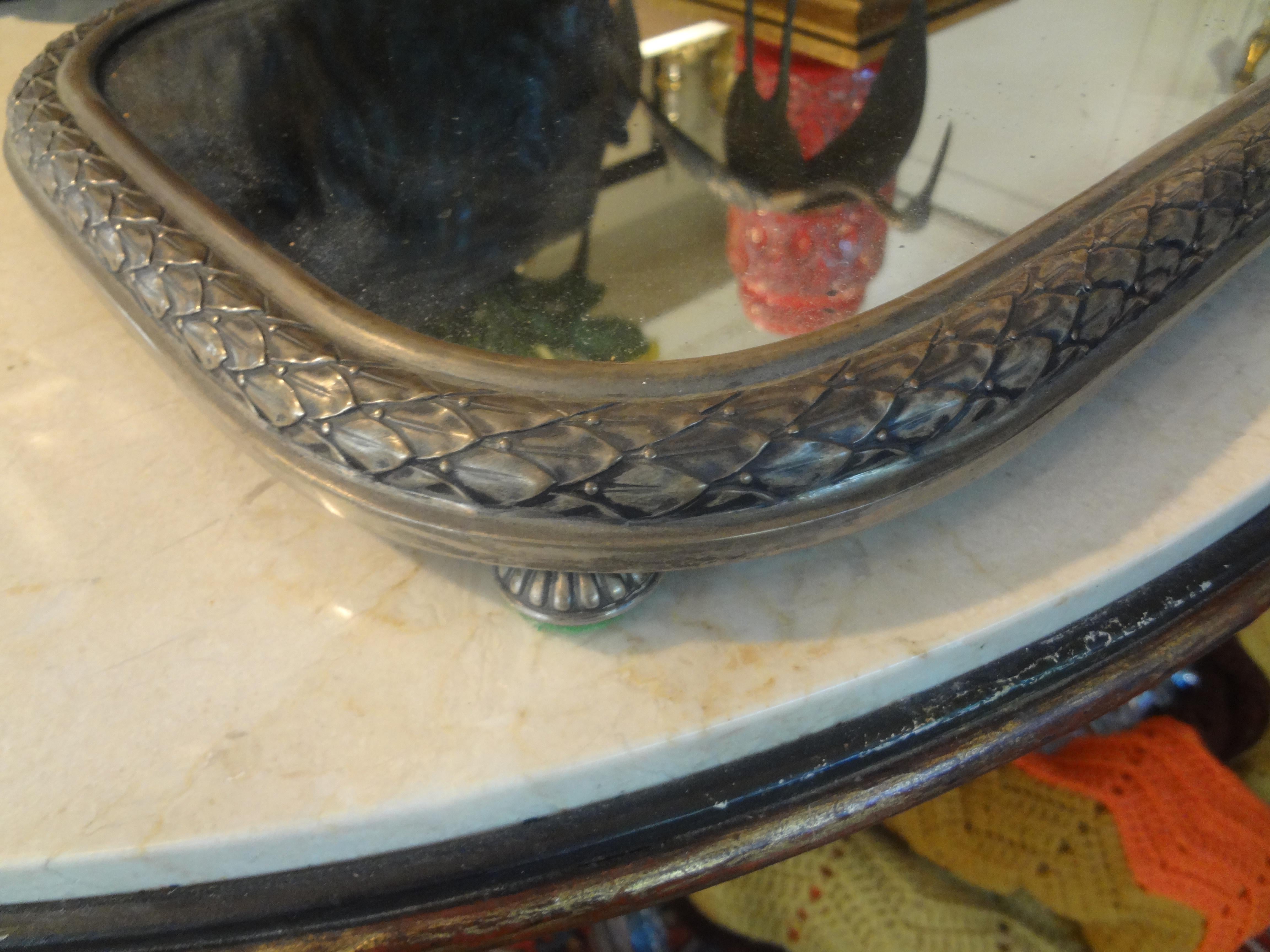 Antique French Louis XVI Style Silverplate Mirrored Plateau or Tray In Good Condition For Sale In Houston, TX
