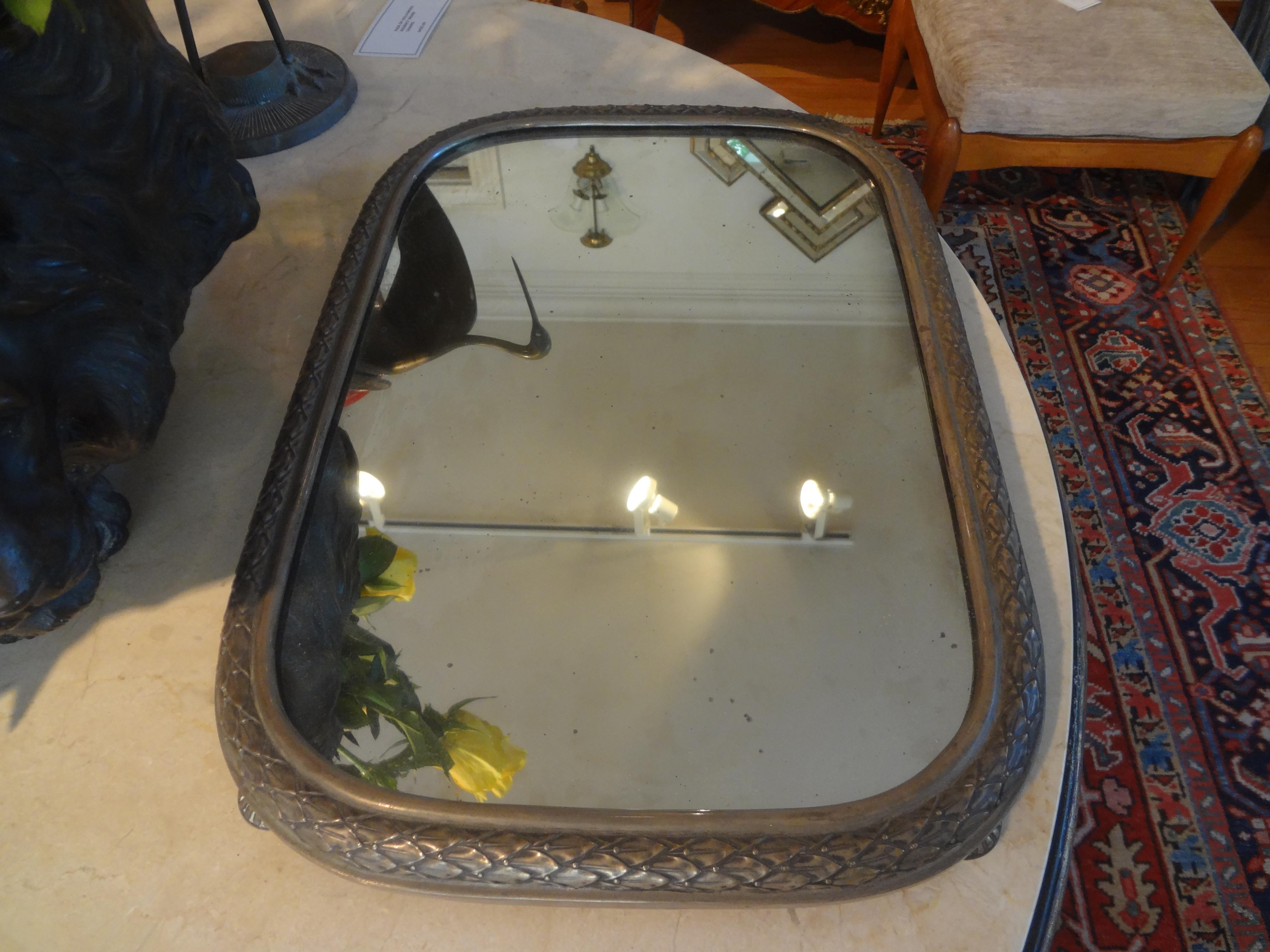 Silver Plate Antique French Louis XVI Style Silverplate Mirrored Plateau or Tray For Sale