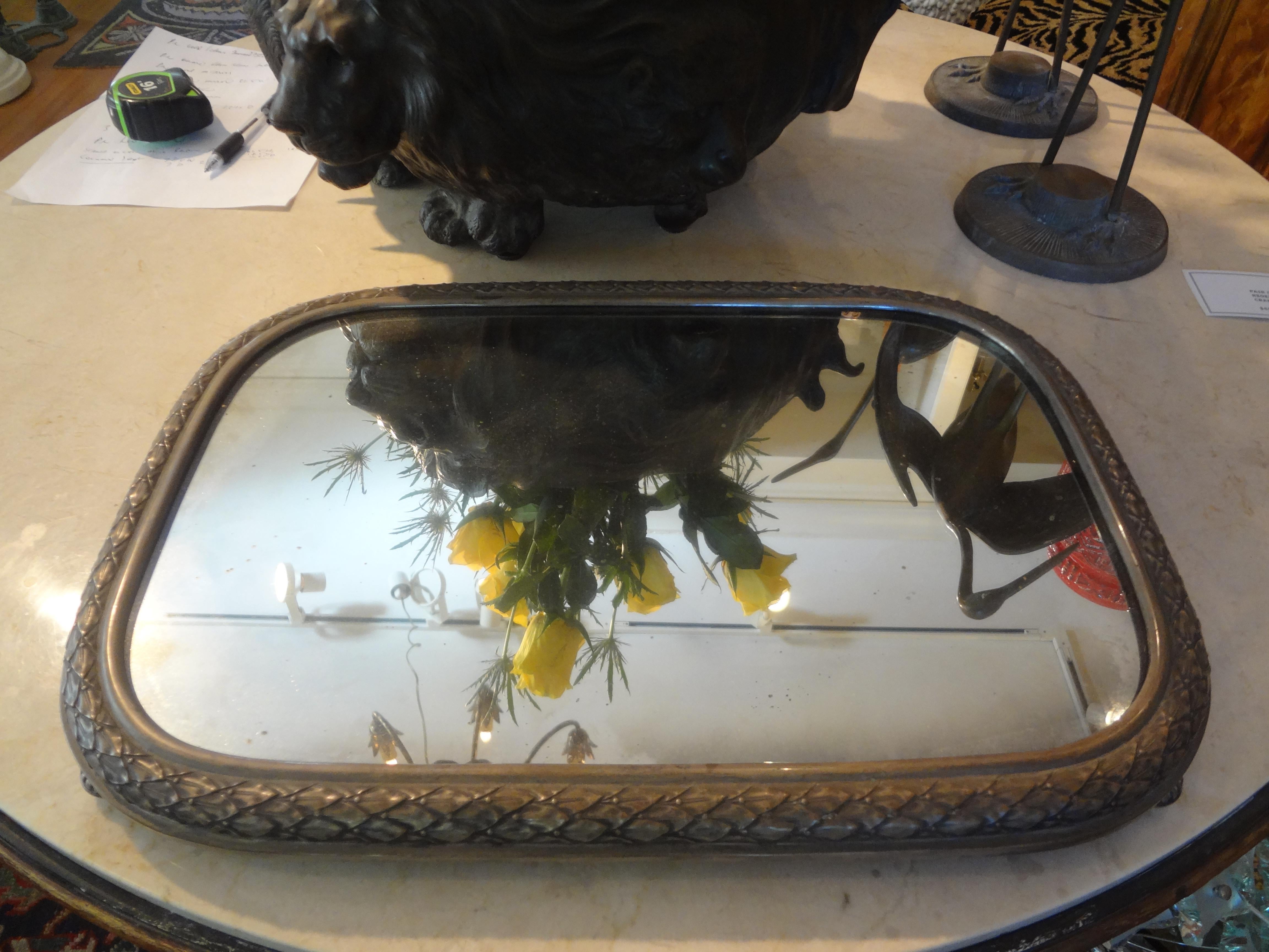 Antique French Louis XVI Style Silverplate Mirrored Plateau or Tray For Sale 4