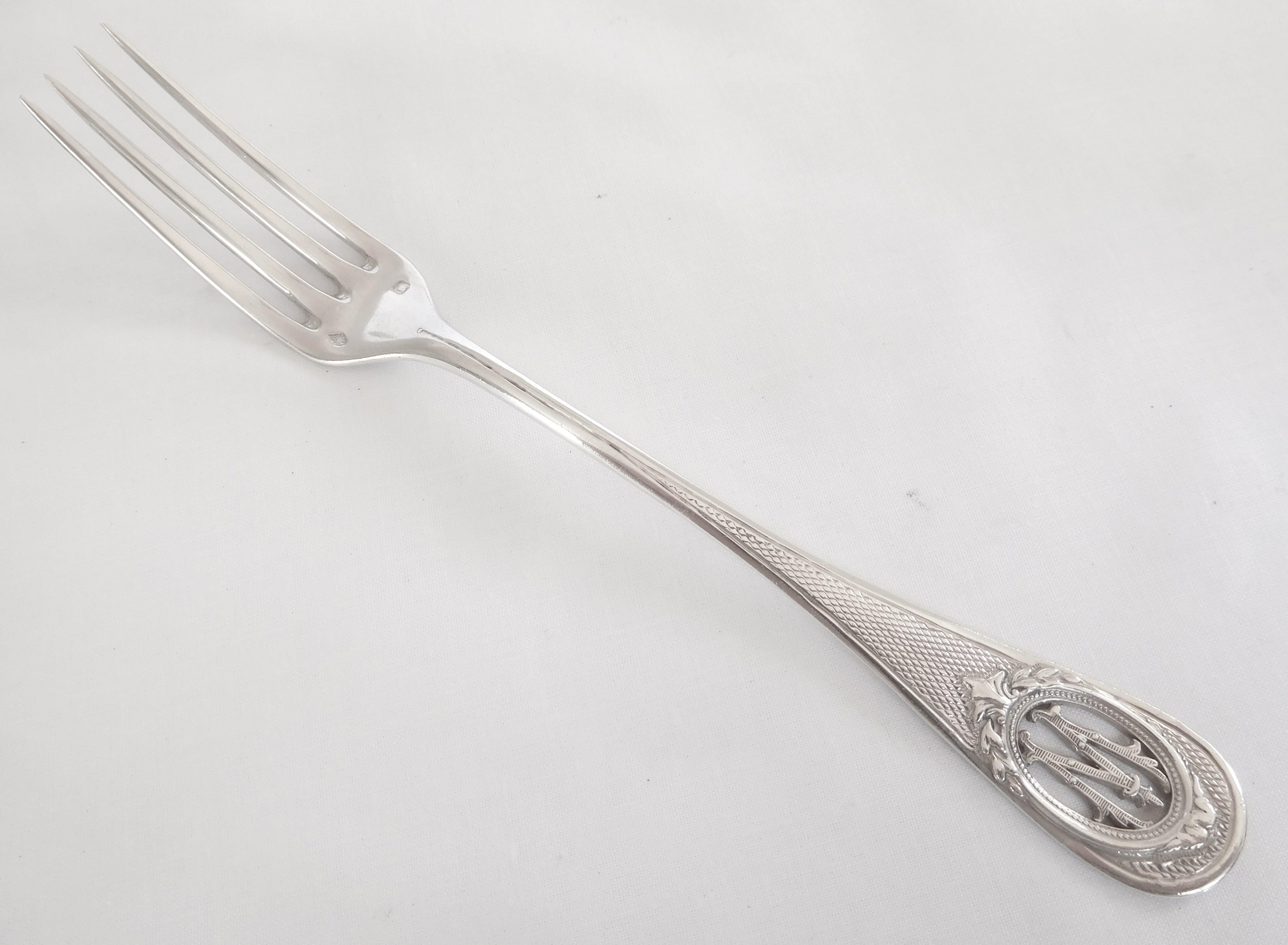 Antique French Louis XVI Style Sterling Silver Flatware for 18:95 Pieces In Good Condition In GRENOBLE, FR