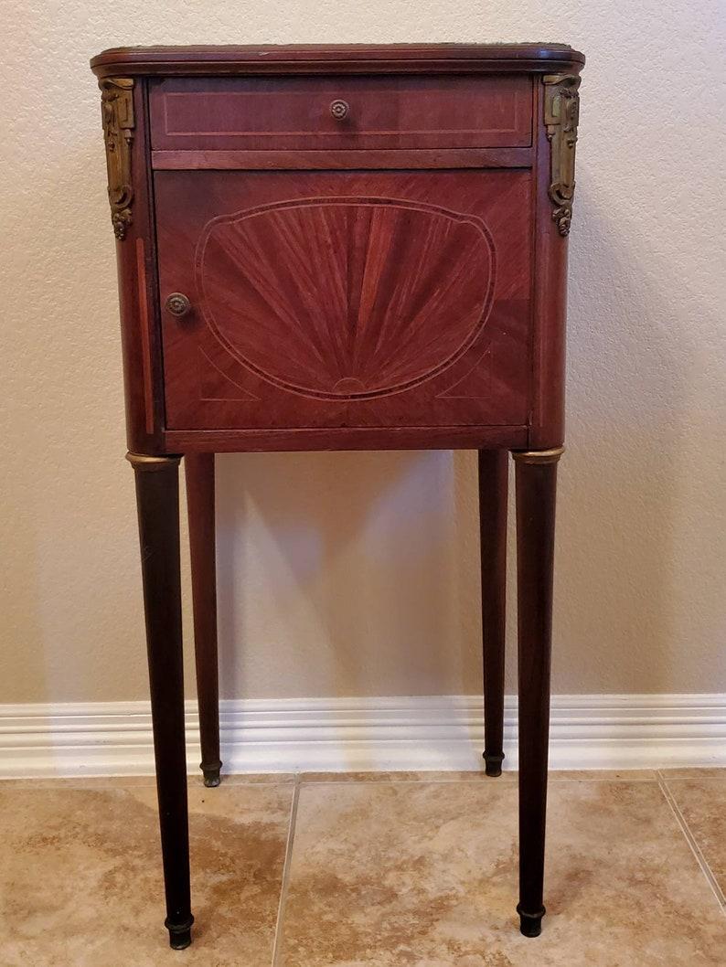 Antique French Louis XVI Style Sunburst Inlaid Bedside Cabinet For Sale 4