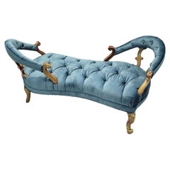 Antique French Louis Xvi Style Tete-A-Tete Tufted Bench In Italian Velvet