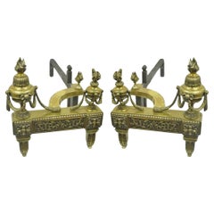 Antike französische Urnen-Feuerböcke im Louis-XVI.-Stil aus Messing, Bronze und Goldbronze, Paar