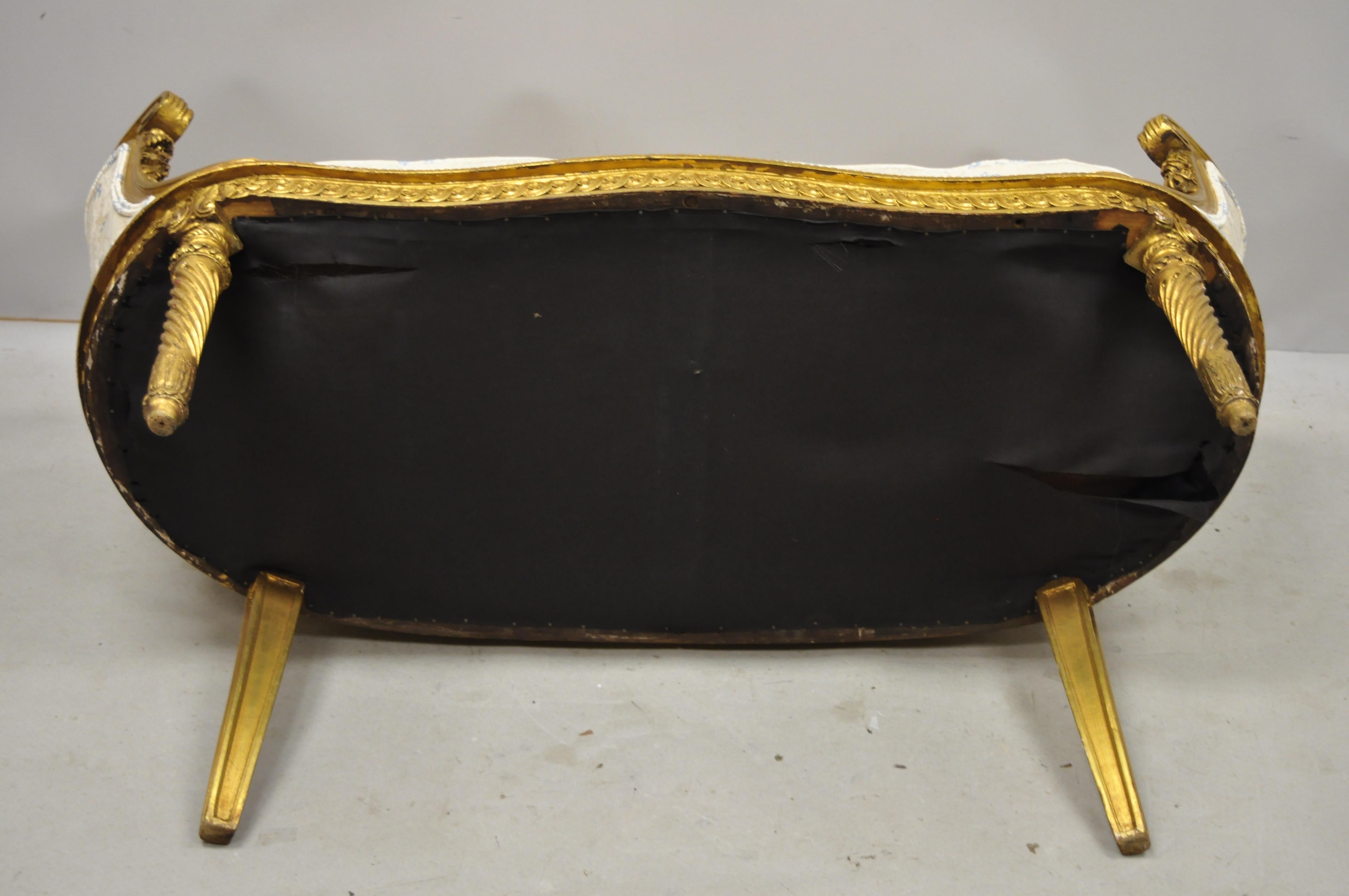 Antique French Louis XVI Style Victorian Gold Giltwood Petite Loveseat Settee 3