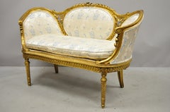 Antique French Louis XVI Style Victorian Gold Giltwood Petite Loveseat Settee