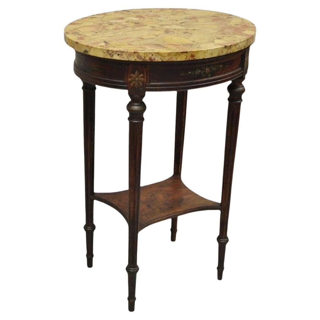 Antique French Louis XVI Style Victorian Oval Marble Top Accent End Side Table en vente