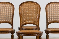 Anciennes chaises de salle à manger en noyer et cannage de style Louis XVI - Lot de 6