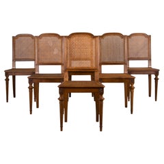 Antique French Louis XVI Style Walnut and Cane Dining Chairs - Set of 6