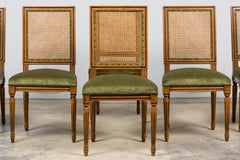 Antique French Louis XVI Style Walnut Dining Chairs in Olive Green - Set of 8