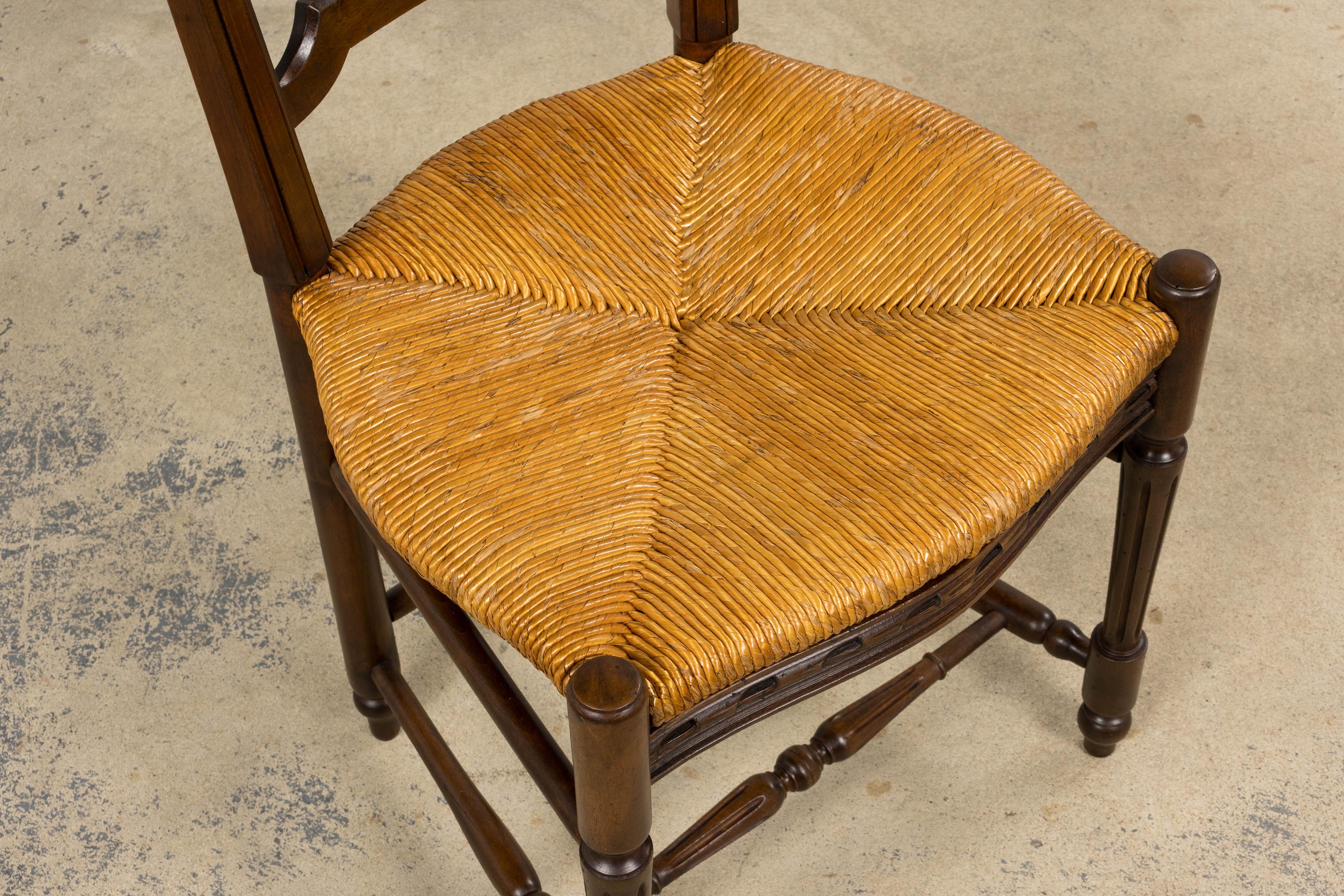 Antique French Louis XVI Style Walnut Dining Chairs W/ Rush Seats - Set of 8 For Sale 5