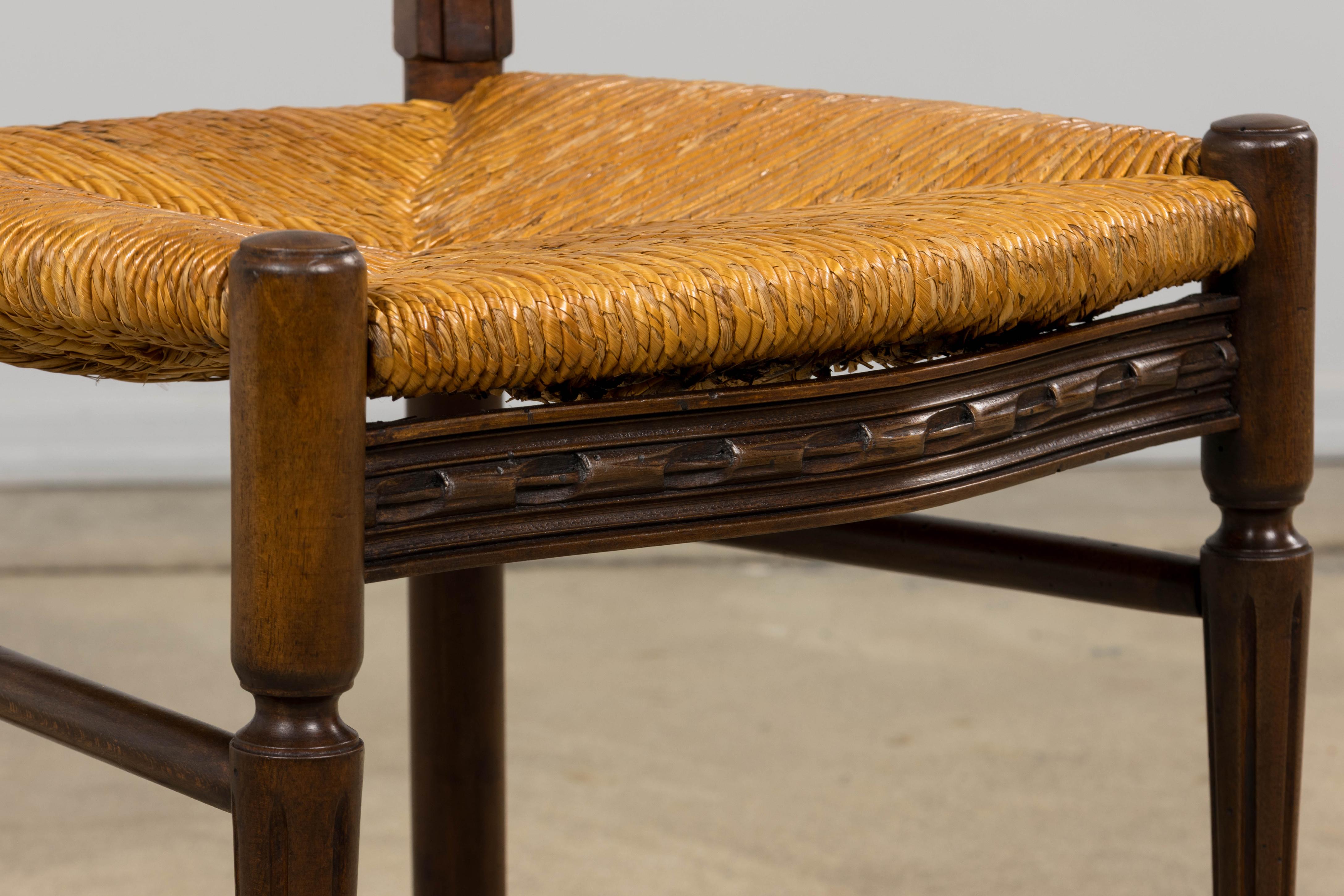 Antique French Louis XVI Style Walnut Dining Chairs W/ Rush Seats - Set of 8 For Sale 7