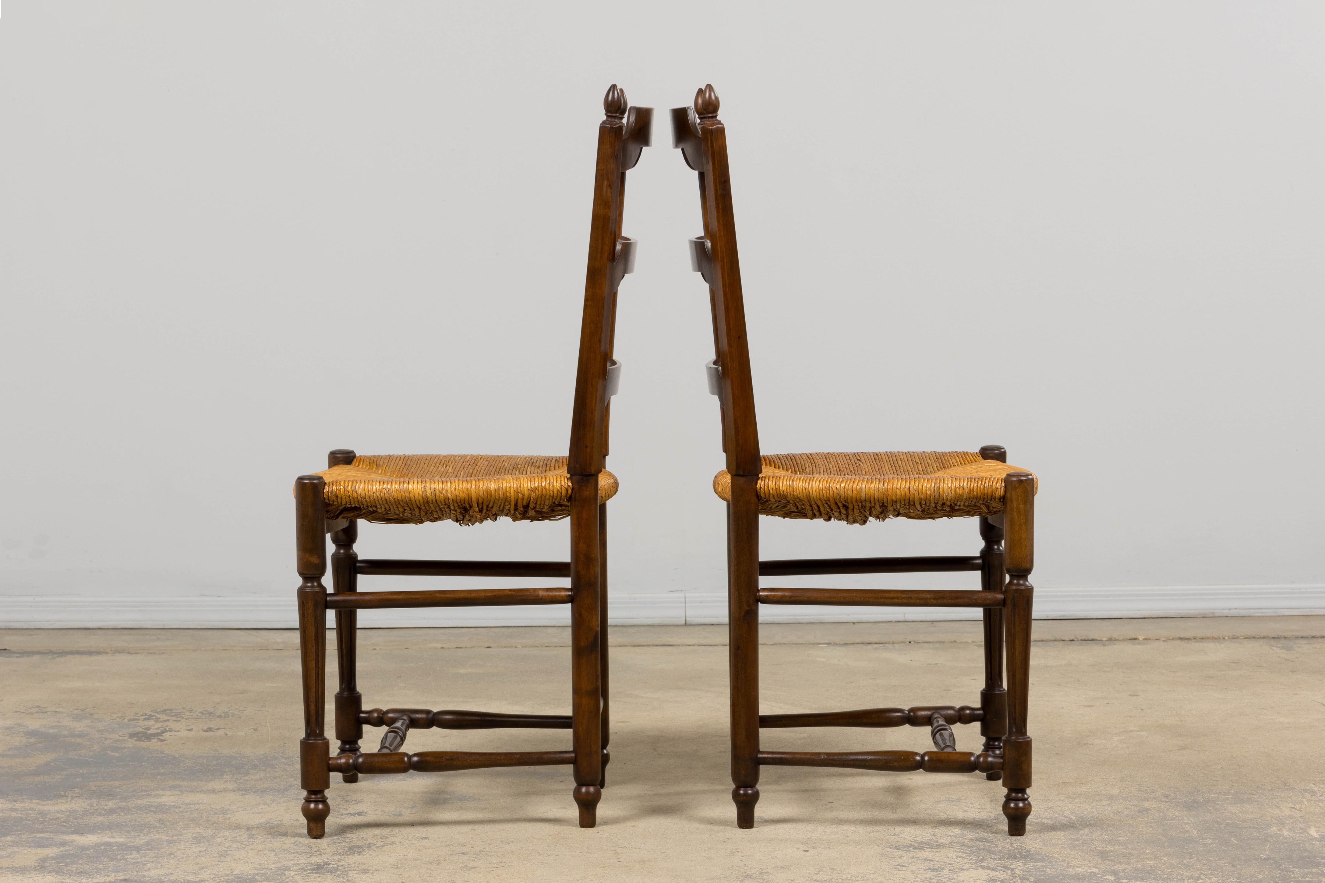 Antique French Louis XVI Style Walnut Dining Chairs W/ Rush Seats - Set of 8 For Sale 9