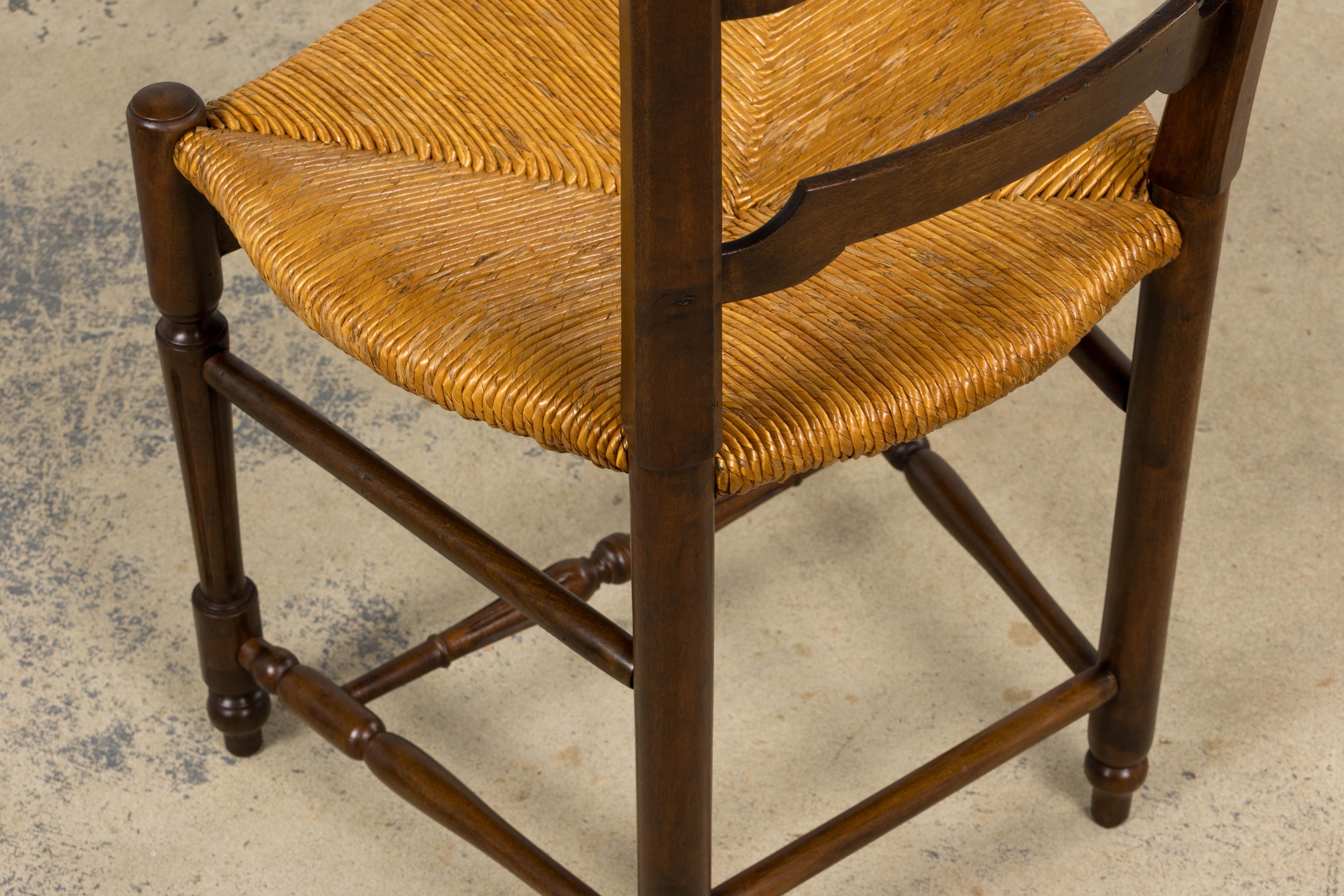 Antique French Louis XVI Style Walnut Dining Chairs W/ Rush Seats - Set of 8 For Sale 11
